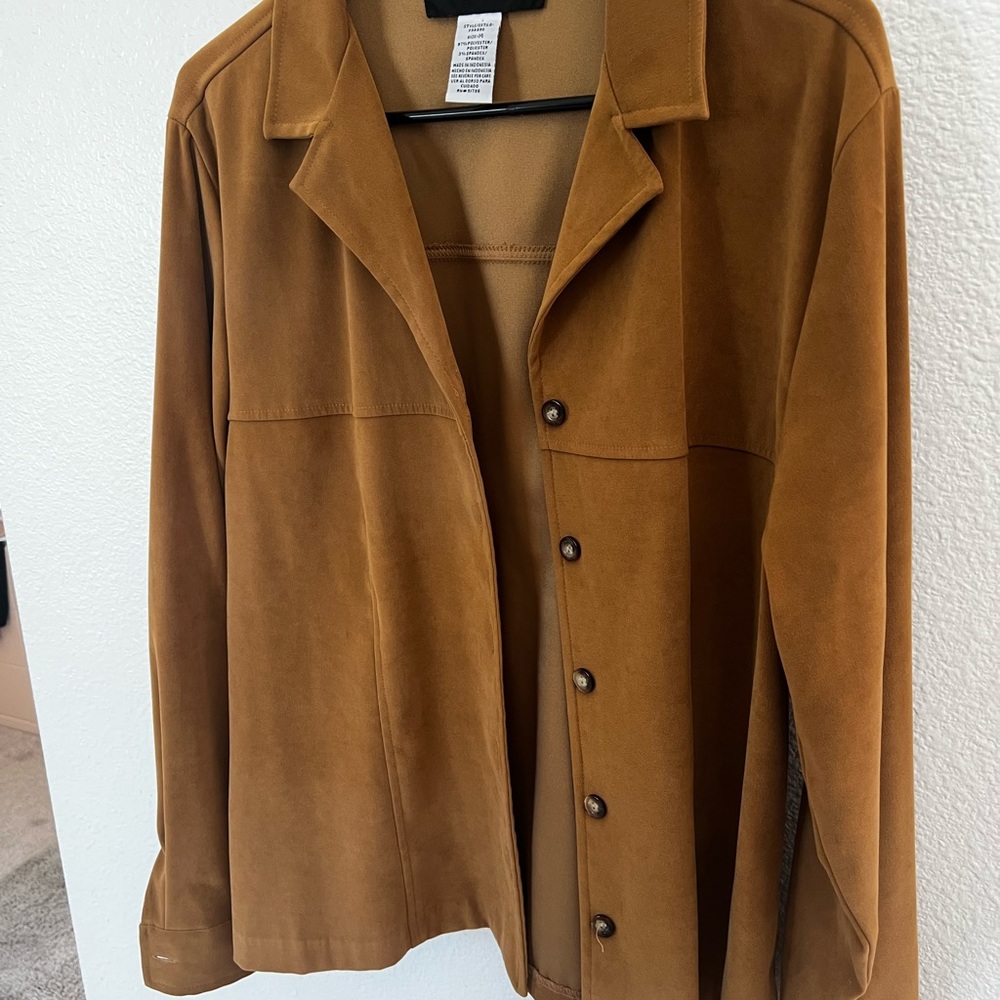 A Faux Suede button down Rust/Brown colored top.  Size 14